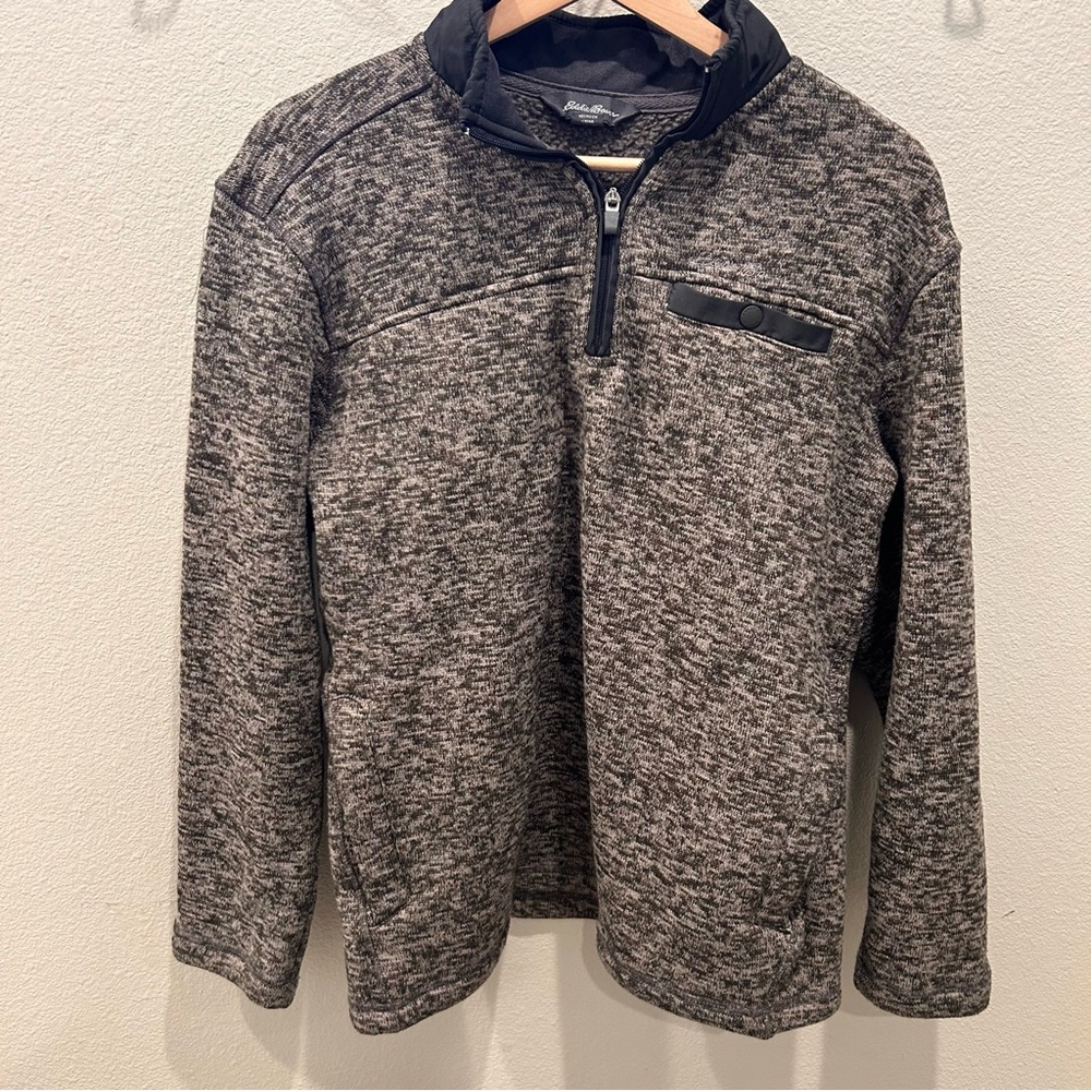 Eddie Bauer Dark Grey Heather Sweater-Knit Fleece 1/4-Zip Pullover| Men's Small‎ - Picture 2 of 12